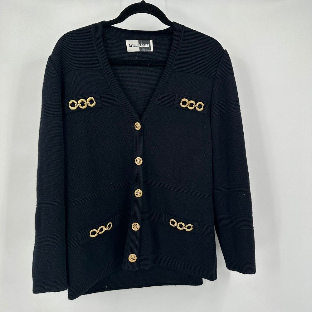 Womens Old Money Preppy Cardigan Sweater Size XL Quiet Luxury Minimalist Black